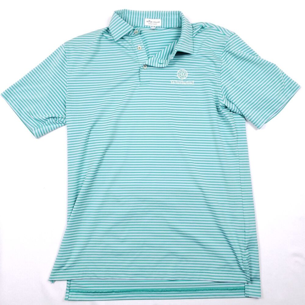 Peter Millar Summer Comfort Polo Shirt Mens M Green Gray Stripe Performance Golf